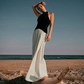 Vestido de otoño holgado, sin espalda, con costuras, plisado y ajustado